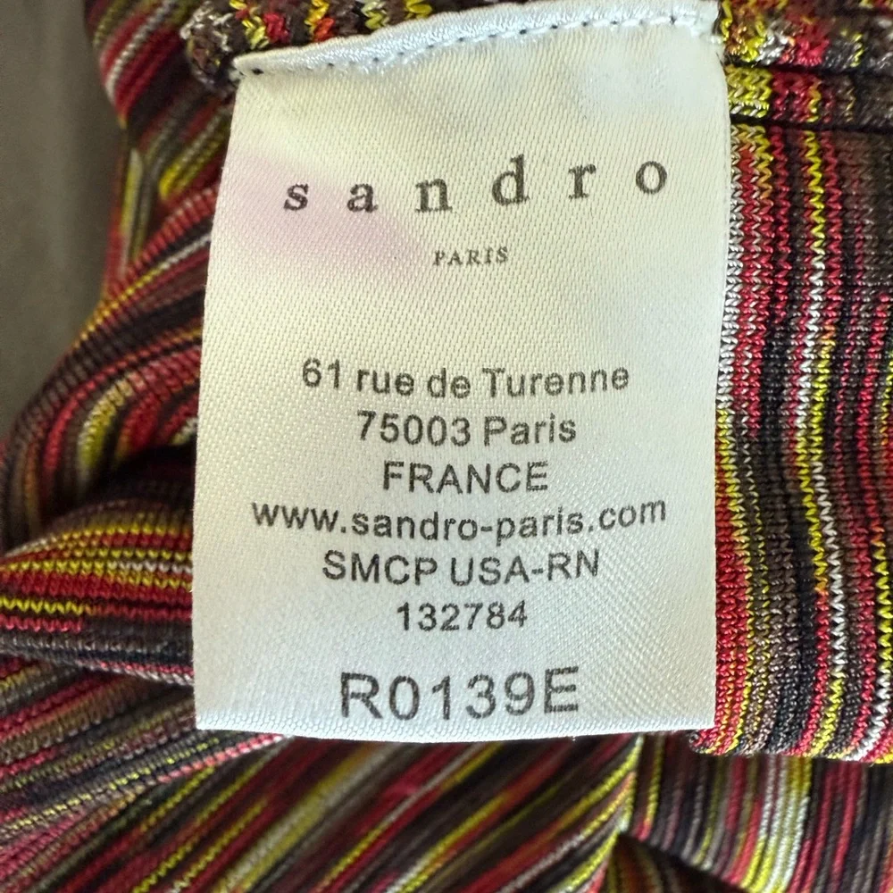 SANDRO Paris Roselia Knit Bodycon Black Red Space Dye Tank Dress Size 2 - Picture 13 of 15